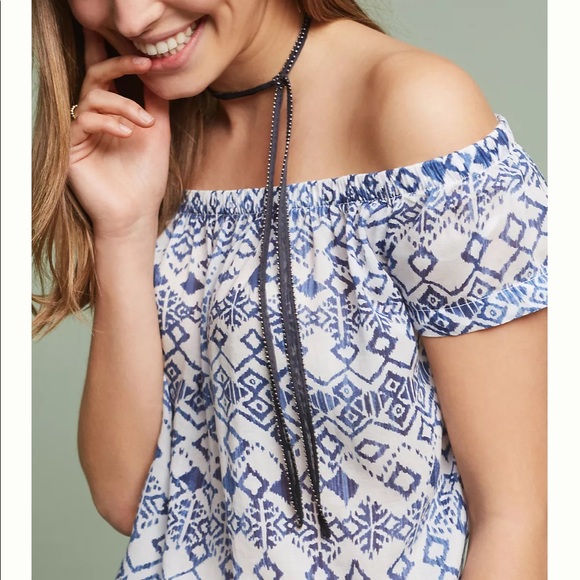 Anthropologie Cloth & Stone Charleston Off-The-Shoulder Top blue & white small - Picture 1 of 9